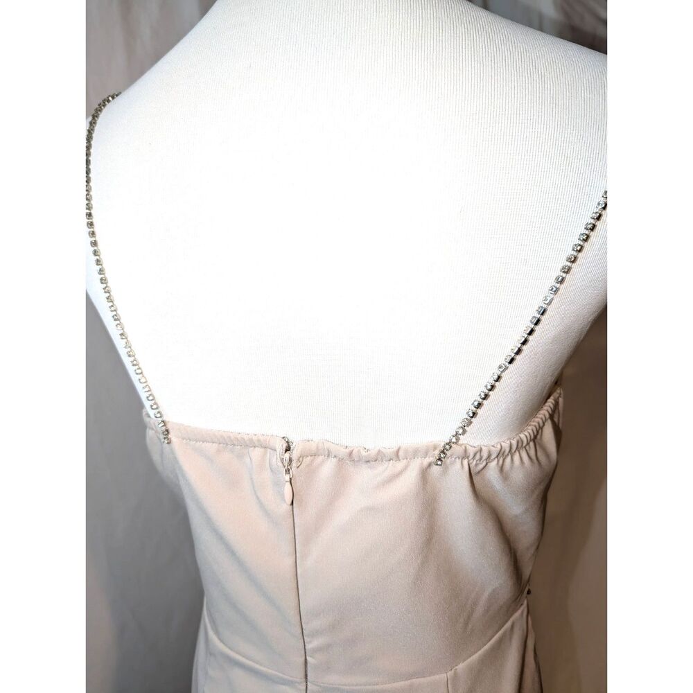 NWT Heiress Beverly Hills Nude Diamanté Straps/Hem Mini Dress, size M - Picture 7 of 10